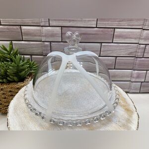 ￼Glass crystal Cake Plate ❤️With Dome Cover/ Lid Heart shaped knob Decor New
